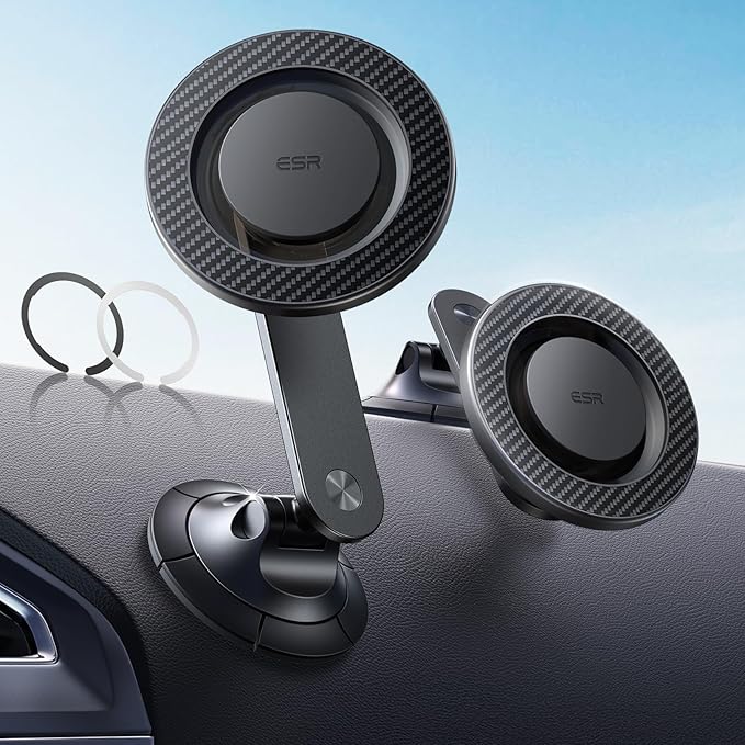 ESR for MagSafe Car Mount, 360° Rotation, for iPhone 17-12,Samsung/Google | Dashboard Magnetic Phone Holder for Car, Car Phone Holder Mount, Strong Magnets(with 2 Metal Rings), Not Charging Supported by Unknown