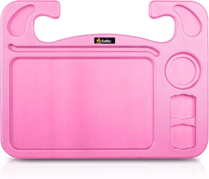 EcoNour 4 in 1 Car Steering Wheel Tray - 2024 Upgraded Pink Tray with Dual | Sauce Dip Holder and Tablet Holder | Spacious Steering Wheel Desk for Food and Laptop | Car Accessories (Large) by EcoNour