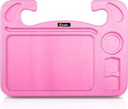 EcoNour 4 in 1 Car Steering Wheel Tray - 2024 Upgraded Pink Tray with Dual | Sauce Dip Holder and Tablet Holder | Spacious Steering Wheel Desk for Food and Laptop | Car Accessories (Large) by EcoNour