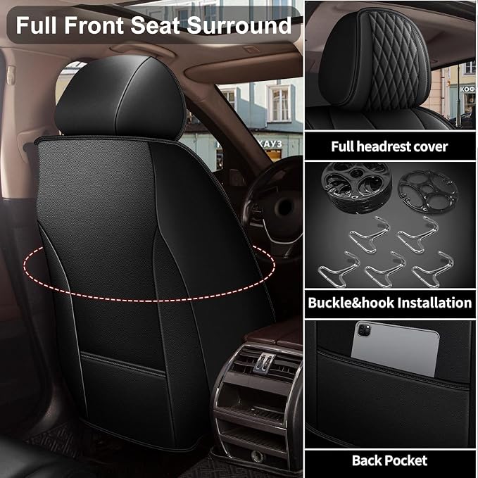 IKABEVEM for Toyota RAV4 Car Seat Covers 2013-2026 Full Set | Waterproof Faux Leather, Airbag Compatible, Easy to Install & Wipe Car Seat Protector,5 Seats Covers Fit for RAV4, Black - Image 3