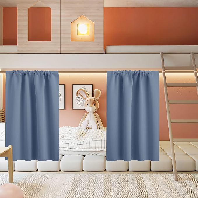 RYB HOME Basement Bathroom Kitchen Cafe Blackout Privacy Window Curtains | Thermal Insulated, Light UV Heat Blocking, Privacy, Short Curtain Tiers for Laundry Room, W34 x L30, Stone Blue, 2 Panels by RYBHOME