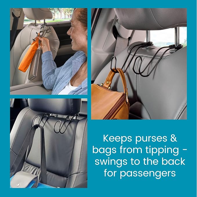 Metal Car Hooks for Purses and Bags - Large Hooks Won't Slip Off or Rattle | Set of 2 High Road Car Headrest Hooks Fit All Sized Metal Posts - Holds Multiple Bags, Wide Straps and Hard Hats - Image 5