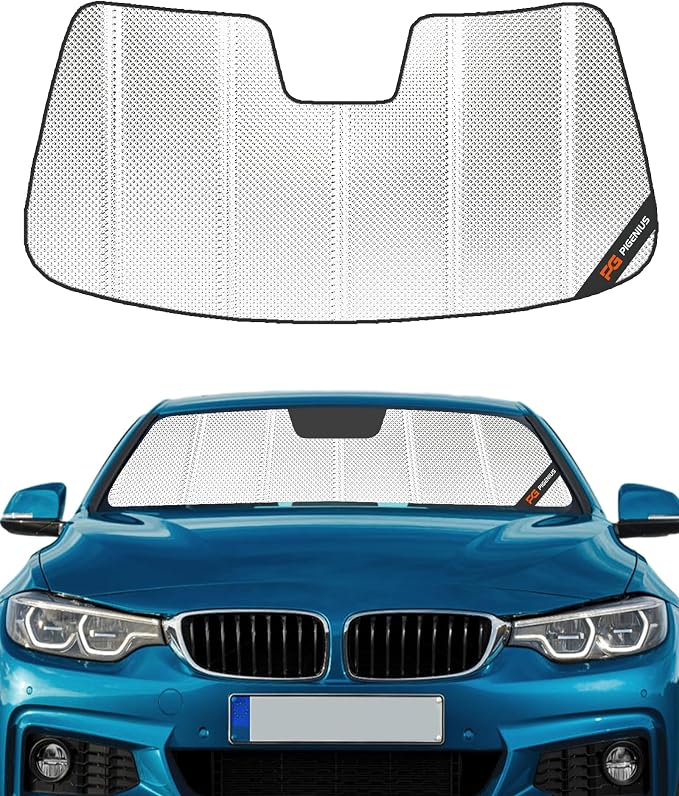 Pigenius Windshield Sun Shade for BMW 4 Series Coupe & M4 (F32/F82) 2014-2020, Fits 428i 430i 435i 440i M4, Reflective Aluminum Film Front Window Sunshade - BLAZBLOCK by Pigenius