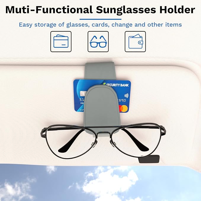 BFXM Car Sunglass Holder, Magnetic Leather Sunglass Holder | Eyeglass Hanger Clip for Car Sun Visor, Car Sun Visor Ticket and Card Clip - Image 4