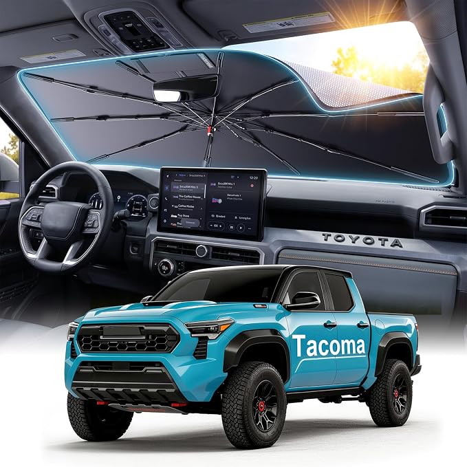 2026 Upgraded Windshield Sun Shade Umbrella for Toyota Tacoma [Precision Custom Fit, Superior UV & Heat Block] Cooling Tech Fabric, Durable Foldable with Storage Bag, Fits 2000-2026 by Unknown