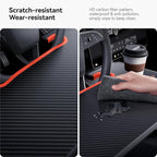 YONZEE 2-in-1 Car Steering Wheel Desk Tray & Car Seat Gap Filler Organizer – Foldable Carbon Fiber Look Table for Laptop, Eating, Writing – for Standard Round Steering Wheels - Image 5