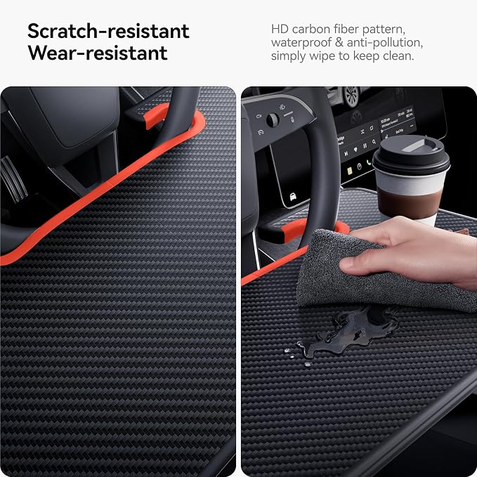 YONZEE 2-in-1 Car Steering Wheel Desk Tray & Car Seat Gap Filler Organizer – Foldable Carbon Fiber Look Table for Laptop, Eating, Writing – for Standard Round Steering Wheels - Image 5