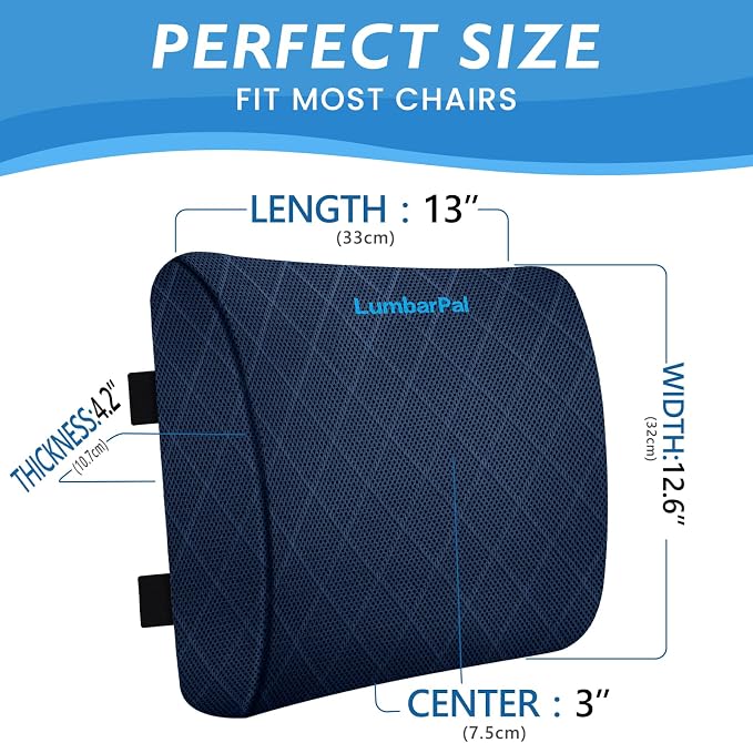Lumbar Support Pillow for Office Chair, Back Support, Memory Foam, Blue | Improve Sitting Posture & Back Pain Relief. Lumbar Pillow Fits Office, Gaming & Car Chairs with Adjustable Dual Straps - Image 2