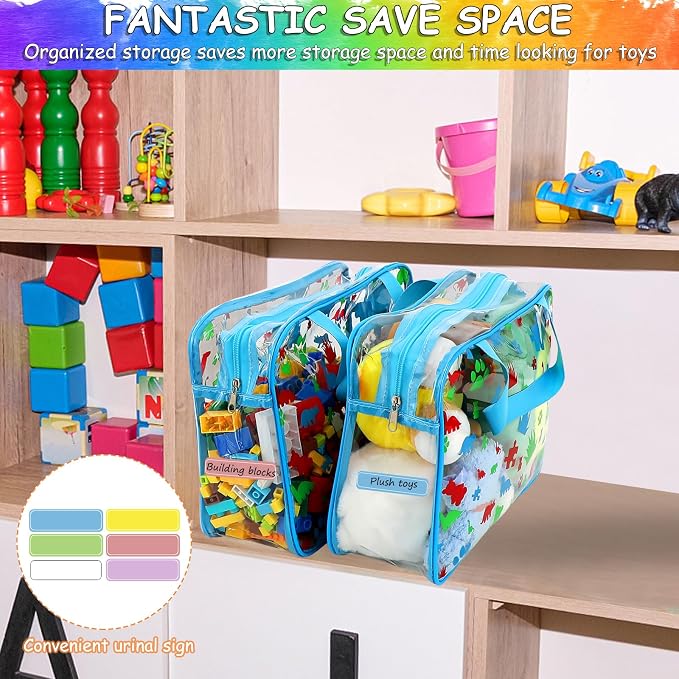 6 Packs Large Toy Storage Bags with Labels, Reusable Clear PVC Storage Bag, Travel Waterproof Organizer Bags (Blue-cute pattern) - Image 6