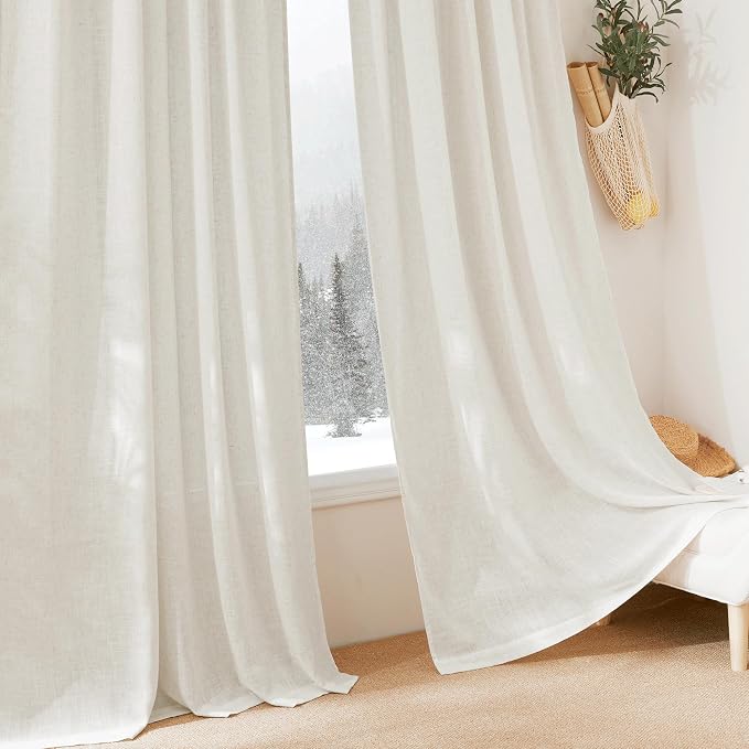 RYB HOME Linen Blend Curtains 54 inches Long for Kitchen | Light Filtering, Thick Heavy Textured Breathable, Semi Sheer Short Drapes, Rod Pocket, W42 x L54, Linen, 2 Panels - Image 8