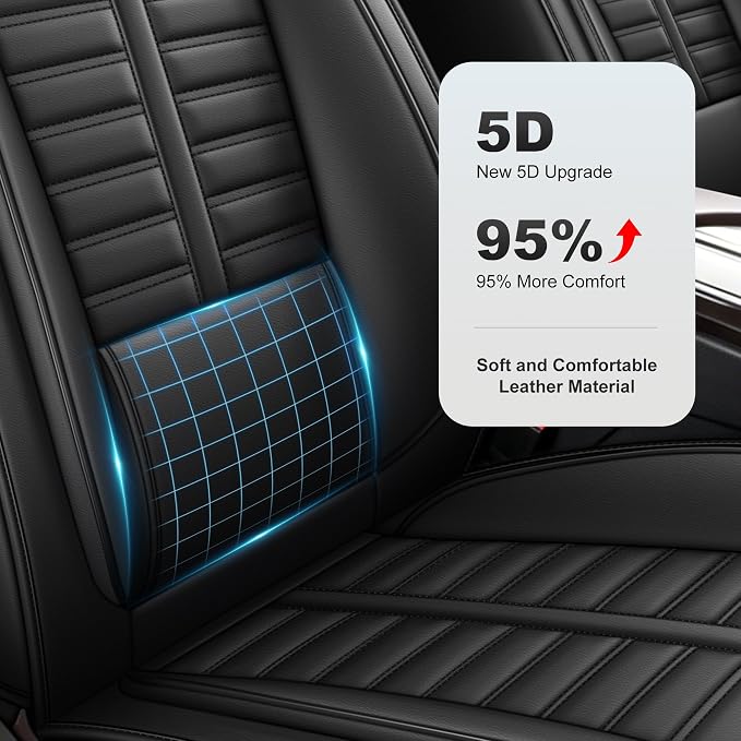 Fit for Subaru Impreza Seat Covers 2012-2026 Front Set | Faux Leather Waterproof Car Seat Covers, Airbag Compatible with Lumbar Support Anti-Slip Design, 2 Seater Black - Image 6