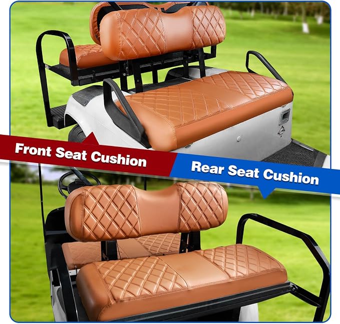 NOKINS Golf Cart Seat Covers 4 Piece Fits EZGO TXT 1994-2013/RXV 2008 up | Front and Rear Seat Vinyl Covers, Golf Cart Accessories, No Staples(All Brown) - Image 4