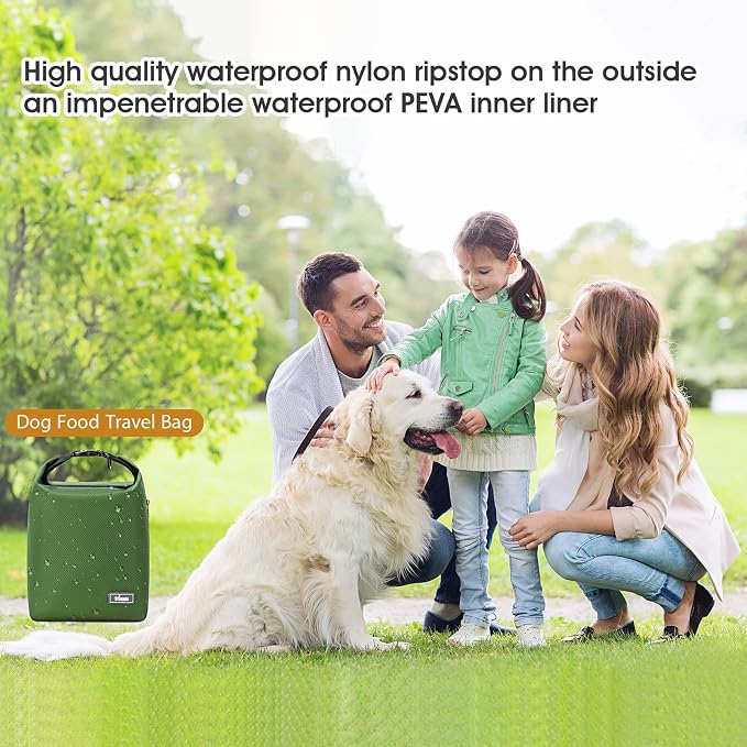 Dog Food Travel Bag with 2PCS Collapsible Dog Travel Bowls Air Tight Dog Food Storage Container(Green, Small) - Image 2