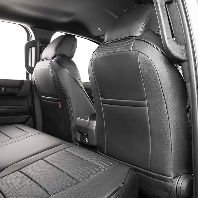 EKR Tacoma Seat Covers Custom Fit for Toyota Tacoma (Only for Hybrid) 2024 2025 2026 Double cab TRD Sport/TRD Off-Road/Limited/Trailhunter -Truck Seat Covers Full Set,Faux Leather(Black) - Image 3