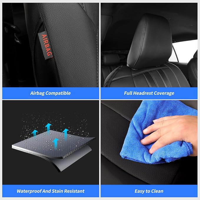 Faux Leather Seat Covers for 2022-2026 Toyota Corolla Cross,Non-Hybrid | Full Set Suv Seat Cushion for Corolla Cross L/XLE/LE,Luxury Waterproof Car Seat Protector,Factory Look,Black-Carbon - Image 6