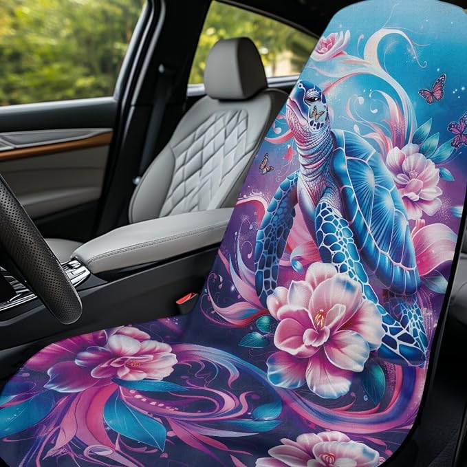 Sea Turtle Floral Car Seat Towel with Storage Bag Sweat Auto Interior Seat Protector Animal Sea Turtle Car Interior Accessories Driver Seat Cushion Towel Cover Automotive Seat Cushion Pads - Image 3