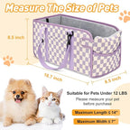Console Dog Car Seat for Small Dogs, Foldable Booster Seat,Purple Checkered | Portable Booster Seat Sits On Car Console/ Armrest. Foldable for Easy Storage. for Center Console, Easy To Clean. - Image 2