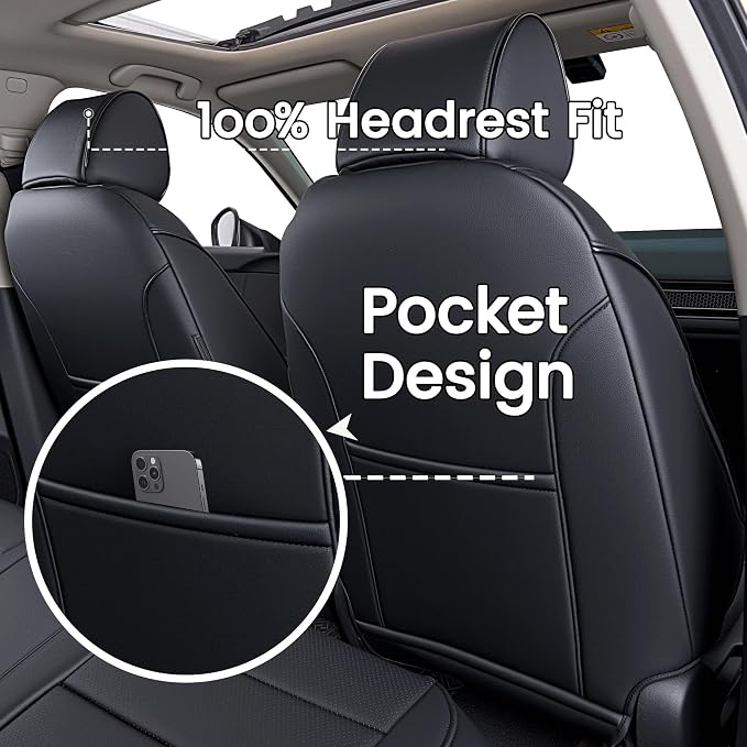 HKZ Custom Fit Civic Seat Cover Full Set for Honda Civic 4 Door (Hatchback Sport 2022-2026)&(Hatchback LX 2022-2024) 5-Seats Full Set,Leather Seat Protector(Black) - Image 4