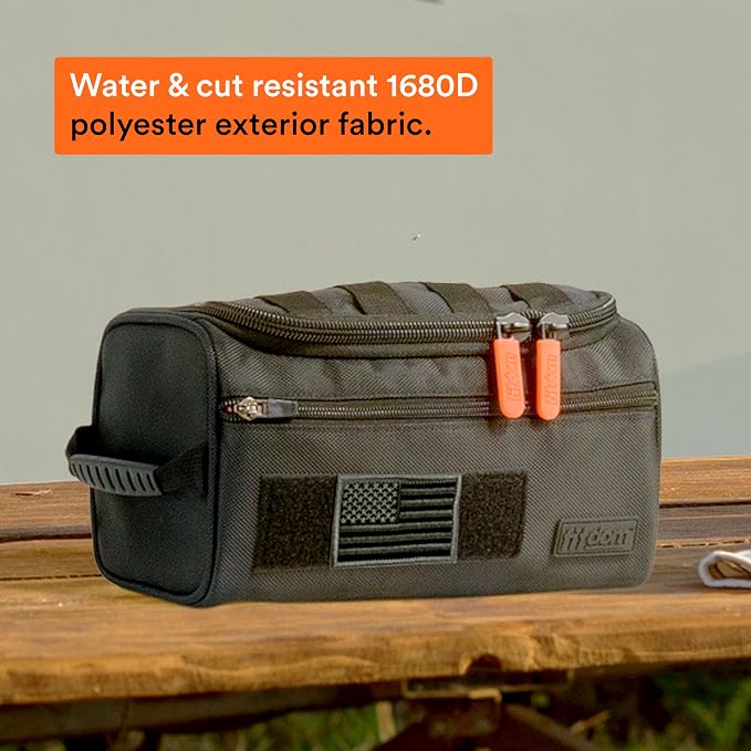 Fitdom Tactical Hanging Toiletry Bag for Men, Travel Dopp Kit Organizer | Water Resistant 1680D Fabric with MOLLE Webbing, Hanging Hook & 4 Compartments for Shaving, Grooming, Gym & Camping Gear - Image 5