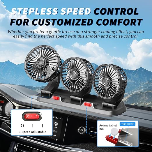 Portable 3-Head Car Cooling Fan with USB Plug | Powerful Airflow Fan for Vehicles Cars Taxi and Road trips - Image 4