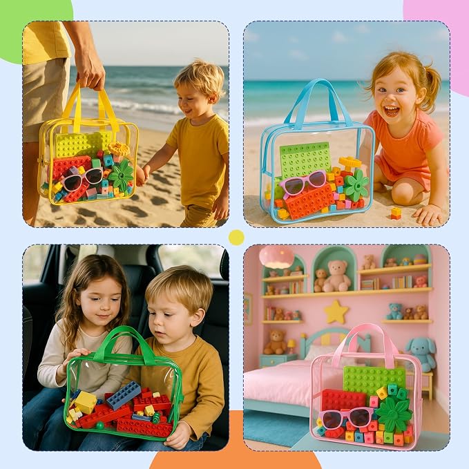 4 Pcs Toy Storage Bags, Clear PVC Toy Organizer with Zipper, Waterproof Travel Bags with Labels for Building Blocks, Puzzle, Kids Books (multicolor2) - Image 4
