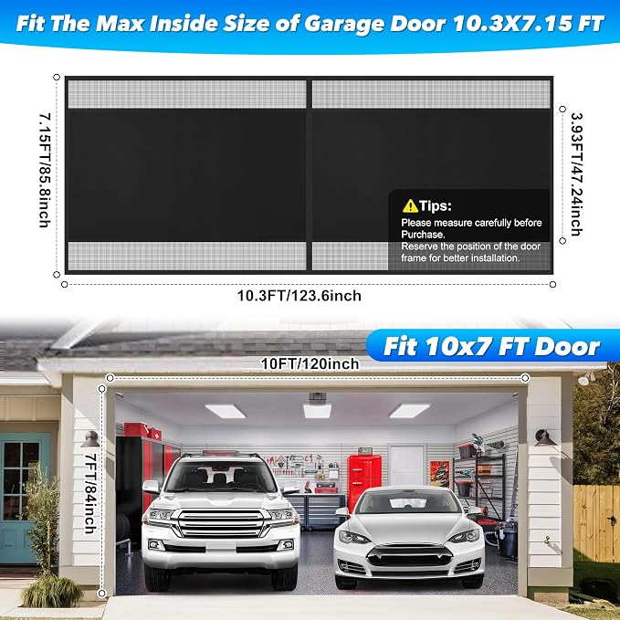Privacy Garage Door Screen Blackout for 1 Car Garage-10x7FT Heavy Duty Magnetic Garage Screen,Thicker 265g/㎡ Mesh, Hands Free, Magnetic Privacy Garage Screen Door (Black, 10 * 7FT) - Image 2