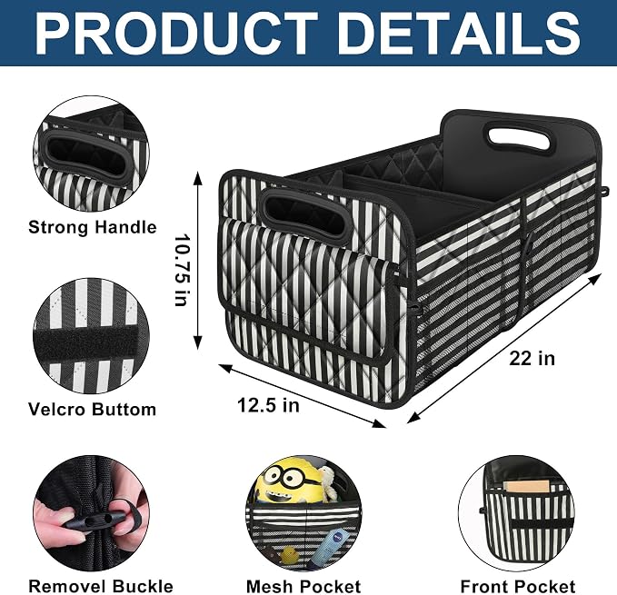 Deosk Trunk Organziers and Storage with Reinforced Handles,Car Accessories for Women/Men 50L Waterproof Polyester Trunk Organzier for Car/SUV/Minivan/Truck(Medium,Stripe) - Image 3