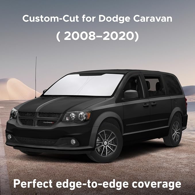 EcoNour Windshield Sunshade Compatible for Dodge Caravan 2008-2019 2020 | (Not for Dodge Grand Caravan) Sun Visor for Front Window Sun Shade Cover, UV Heat Protector, Car Accessories - Image 2
