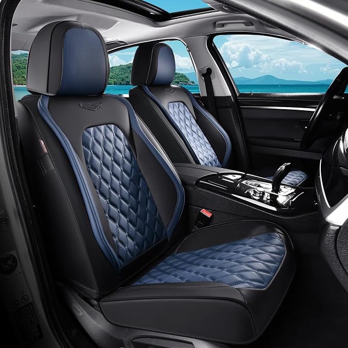 Coverado Universal Car Seat Covers Full Set, Sporty Non-Slip Waterproof Faux Leather Front & Rear Seat Protectors for Trucks SUVs, Mens Automotive Interior – BlackBlue by COVERADOAUTO