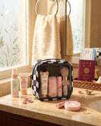 Clear Checkered Makeup Bag, Small Cosmetic Pouch with Zipper Mini Waterproof Makeup Purse Organizer Cute Cosmetic Bag Travel TSA Approved Toiletry Bag Car Organizer for Women Girls (Black) - Image 2
