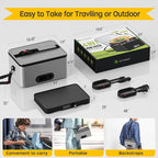 Portable Oven, 12V 24V 110V-240V Car Food Warmer Portable Personal Mini Oven Electric Heated Lunch Box for Meals Reheating & Raw Food Cooking for Road Trip/Camping/Picnic/Family Gathering(Gray) - Image 7