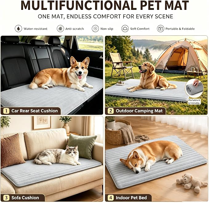 Dog Car Back Seat Bed Waterproof Non Slip Washable Pet Cover | Ultra-soft plush flannel pad soothes pet joint discomfort Vacuum compressed, heavy duty tear-resistant fabric(Light Grey) - Image 6