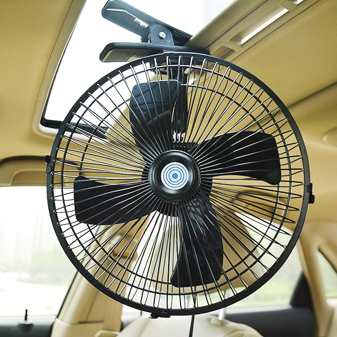 CYDZSW 12v Clip Fan for Car,10 inch Portable 90° Rotation Oscillating 12 Volt DC Desk Fan,2 Speed Car Fans that Blow Cold Air,360° Adjustment Clip on Fans for RV,Truck,SUV and Vehicles(Black) by CYDZSW