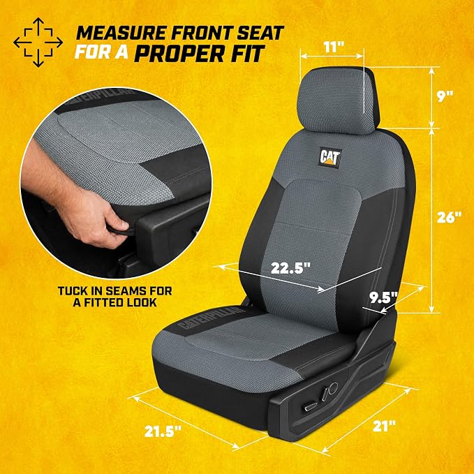 CAT MeshFlex Seat Covers Full Set for Full-Size Pickup Trucks Only - Gray | Front Bucket Seat Covers & 60/40 Split Rear Bench Protector – Interior Accessories For F-150, Silverado, Ram, Sierra & Tundra - Image 5