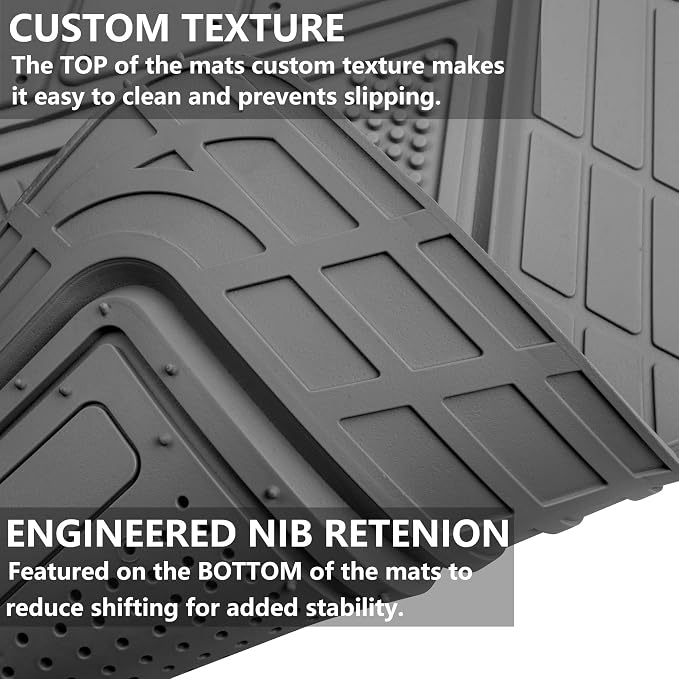 CAR PASS Heavy Duty Rubber Floor Mats Gray Car Mats Full Set with Trunk Cargo Liner - Universal Waterproof Floor Mats for Car SUV Truck, Durable All Weather Automotive Liner Mats (All Gray) - Image 5