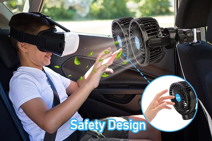 QIFUN 12V Car Fan, Portable Car Fan Cool Gadgets for Rear Seat Passenger, 4'' Headrest 360° Rotatable Backseat Car Cooling with Stepless Speed Regulation for Vehicles, SUV, RV, Boat - Image 5