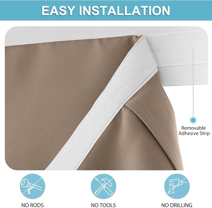 RYB HOME French Door Curtain 80 inch Long, Blackout Blinds for Patio Door | Thermal Insulated, Self Adhesive, Privacy, For Bedroom Kitchen Front Entry Front Back Door Glass Window, W34 x L80, 1 Panel - Image 2