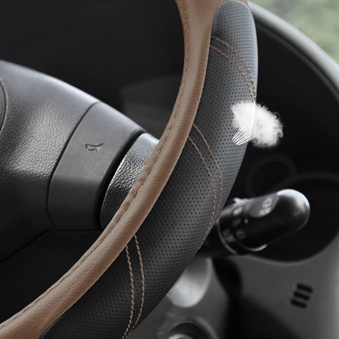 Elantrip Leather Steering Wheel Cover 15 1/2-16 inch Universal Padded Soft Grip Breathable for Car Truck SUV Jeep Anti Slip Brown - Image 2