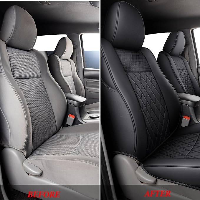 Coverado Tacoma Seat Covers, Car Seat Covers Front Seats, Leather Seat Covers for Cars Car Seat Protector Cushion Tacoma Accessories Custom Fit 2005-2023 Toyota Tacoma Double/Crew Cab(Black) - Image 7
