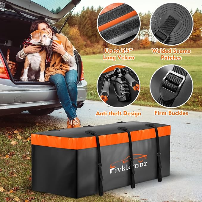 20 Cubic Hitch Mount Cargo Carrier Bag Waterproof Soft Car Tray | Luggage Bag (59" 24" 24") with 6 Reinforced Straps + 1 Combination Lock, Fits for All Vehicles with Steel Trailer Basket - Image 7