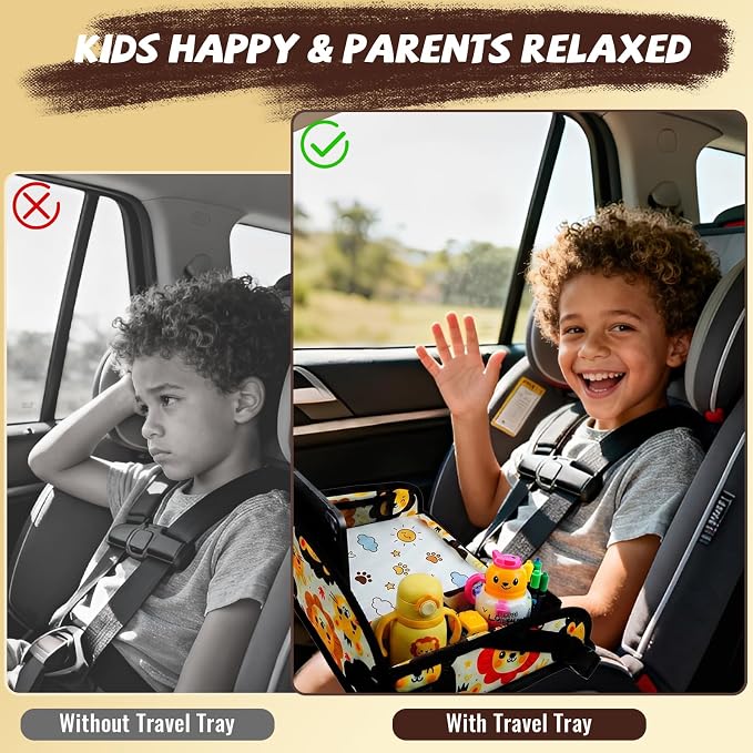 Kids Travel Tray for Car Seat, Toddler Car Seat Activity Tray, Kids Carseat Lap Table, Road Trip Essentials for Airplane, Lap Desk for Kid Roadtrip Activities, Lion - Image 2