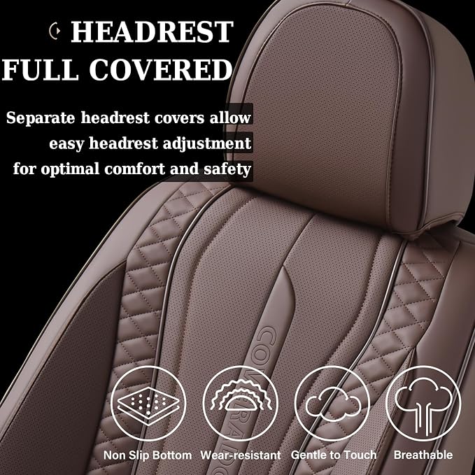 Coverado Car Seat Covers for Front Seat, Leather Seat Covers for Cars, Front Seat Covers, Waterproof Car Seat Protectors Car Seat Cushions Universal for Most Vehicles, Coffee - Image 4