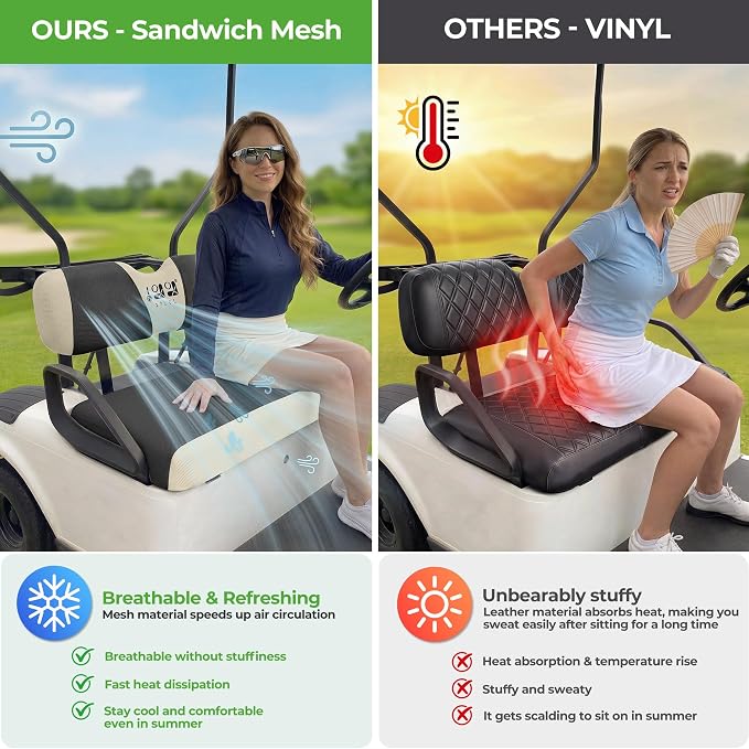 10L0L Golf Cart Seat Covers for Yamaha EZGO Club Car Seat Towel Cushion | Breathable Mesh All-Season Front/Rear Seat Blanket, UV Resistant, Cool Comfort, Machine Washable, Easy On, Great Golf Gift - Image 4