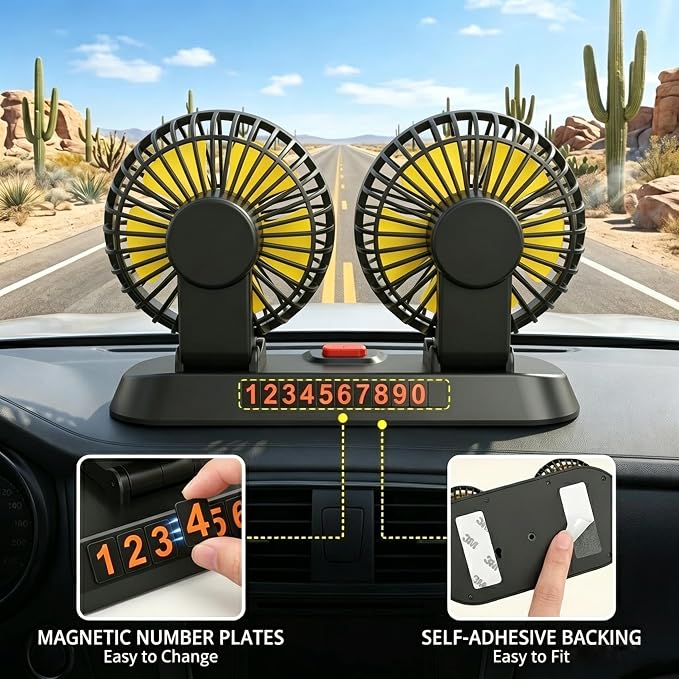 Dual Head 12V Car Fan for SUV Truck RV with No AC,Adjustable Car Cool Fan, Dual Head Design, 2-speed Adjustable, 360° Rotating Portable Car Fan,Powered by Cigarette Lighter - Image 4