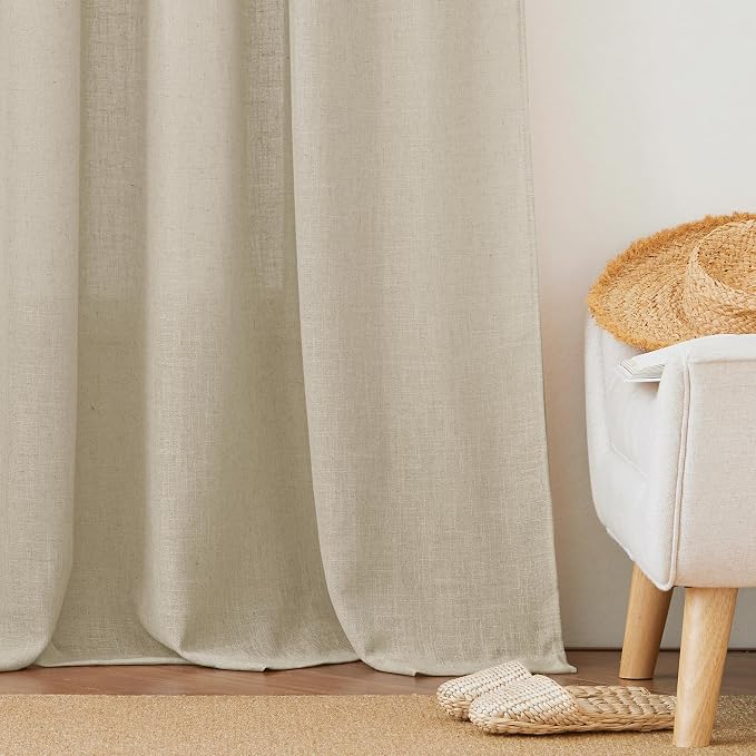 RYB HOME Linen Semi Sheer Curtains for Living Room, Light Filtering Half Privacy Window Curtains & Drapes for Bedroom, 2 Panels, Beige, 34" W x 72" L - Image 6