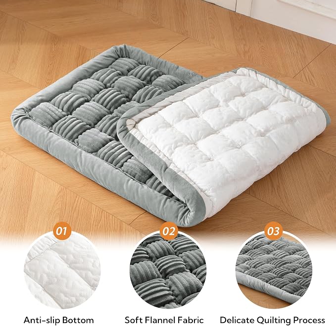 Soulbond Dog Bed for Car Back Seat Backseat Pet Bed Mat, Light Gray | Non-Slip Travel Pet Mat, Fuzzy Plaid Dog Seat Cover, Fit for Backseat Extenders and Trucks SUVs - Image 3