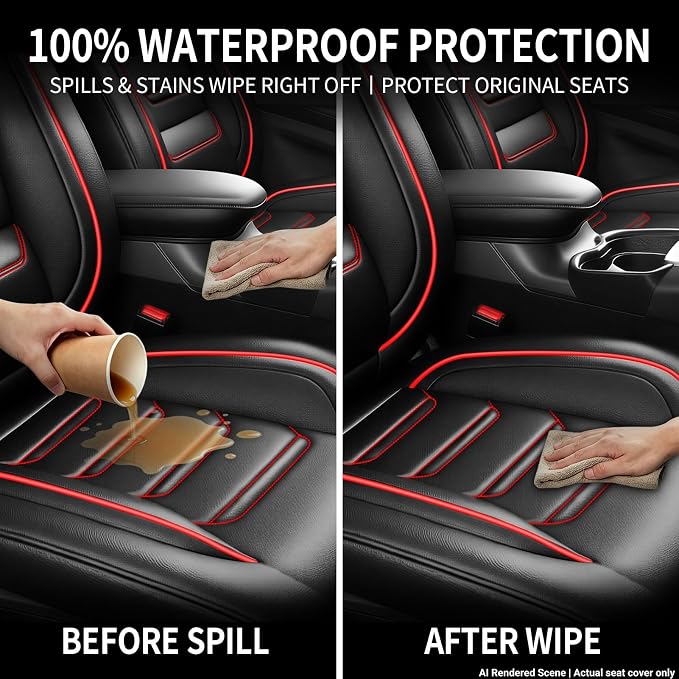 Fit Gladiator Seat Covers Fit for Jeep Gladiator 2020-2026, Front Pair | Premium Leather Full Coverage Protectors, Waterproof, Breathable, Scratch Resistant, Easy Wipe, Airbag Compatible, RedTrim - Image 6