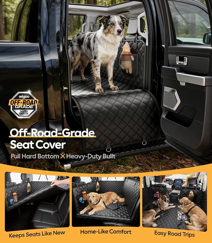 Wigoo Dog Car Seat Cover for Back Seat, Hard Bottom Support, Waterproof | 450lbs Support, Anti-scratch Dog Hammock for 1–4 Medium Dogs, Backseat Protector, Car Bed Extender for SUV, Size-L, Black - Image 2