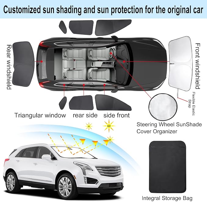 TINGLU Window Shades 8PCS for Cadillac XT5 2017-2026 Accessories Side Full Windows Cover Camping Rear Triangular Windshield Sun Shade Sun UV Rays Privacy Protection - Image 3