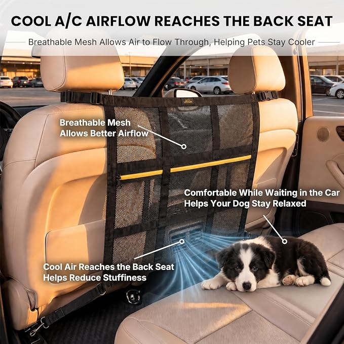 Dog Car Barrier for SUV, Truck & Sedan, Safer Driving | Double-Layer Car Divider for Dogs with Mesh Organizer, Car net for dogs, Breathable & Easy to Install - Image 6